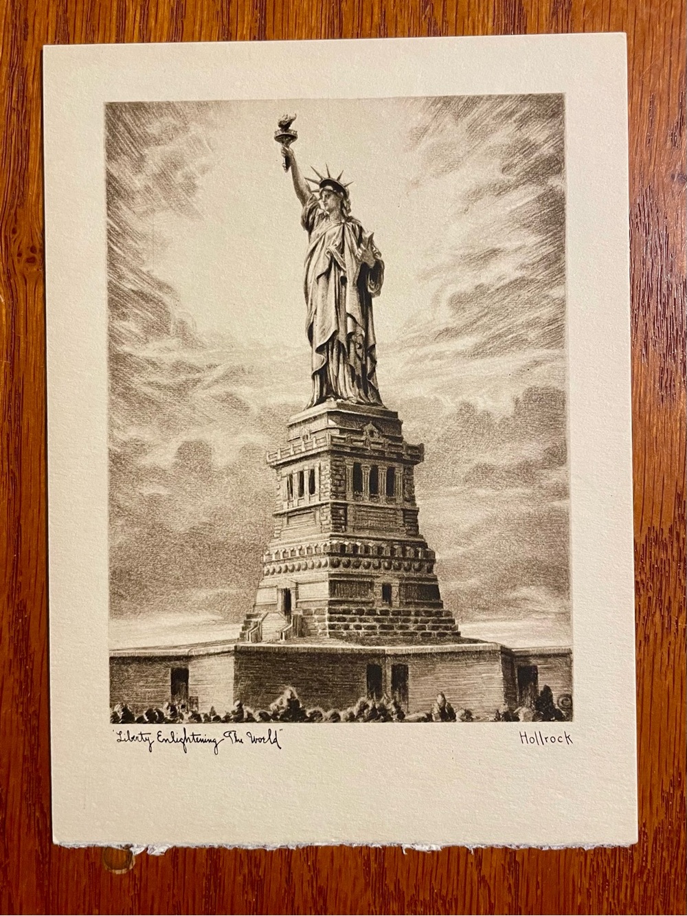 Antique Vintage Art Print "Liberty Enlightening The World" By Hollrock
